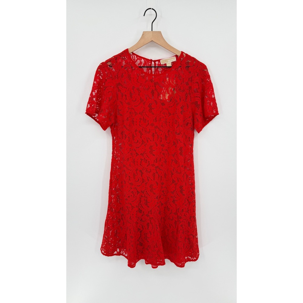 NWT Michael Kors Romantic Lace Dress Size 10 Grenadine Red Floral Cocktail